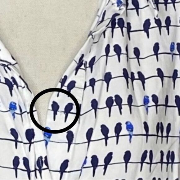 Jane & Delancey Wm’s Sz 2X White Blue Bird Print Roll Tab Sleeve Button Shirt - Picture 4 of 6